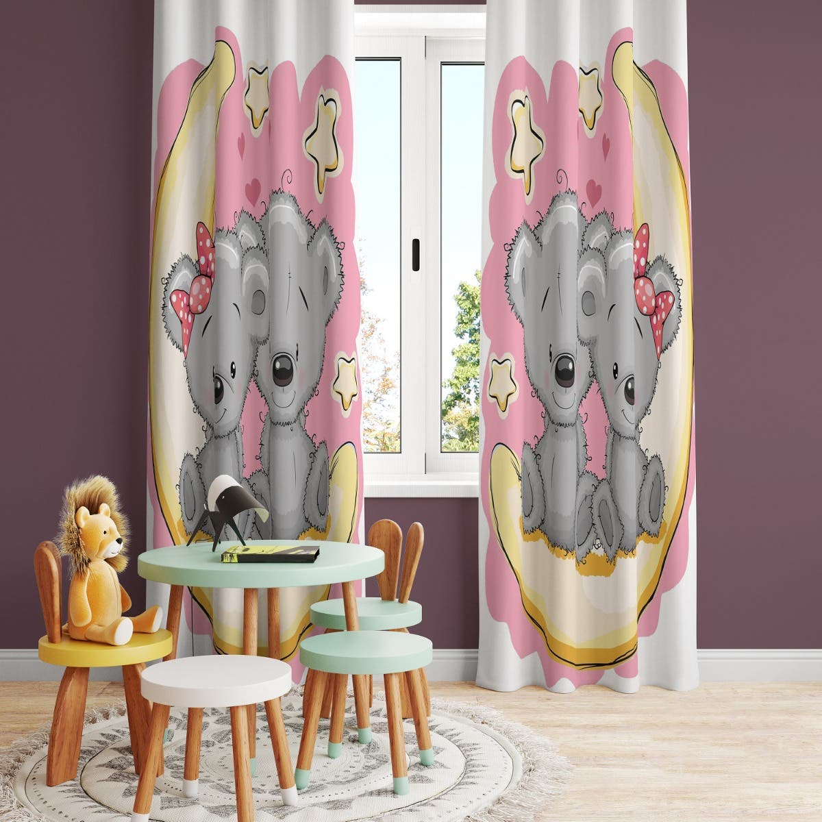 Velvet Children's Room Curtain, 2 Pieces, 270 x 145 cm - Multicolor