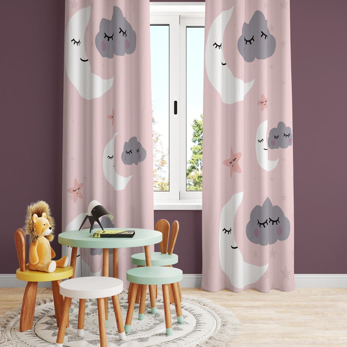 Velvet Children's Room Curtain, 2 Pieces, 270 x 145 cm - Multicolor