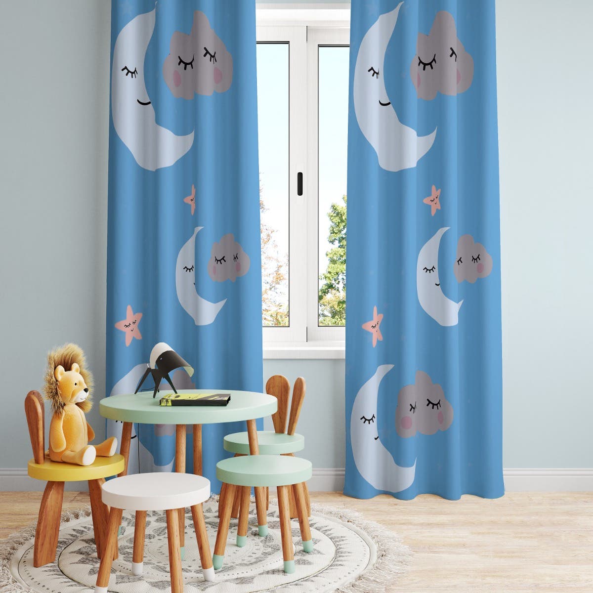 Velvet Children's Room Curtain, 2 Pieces, 270 x 145 cm - Multicolor