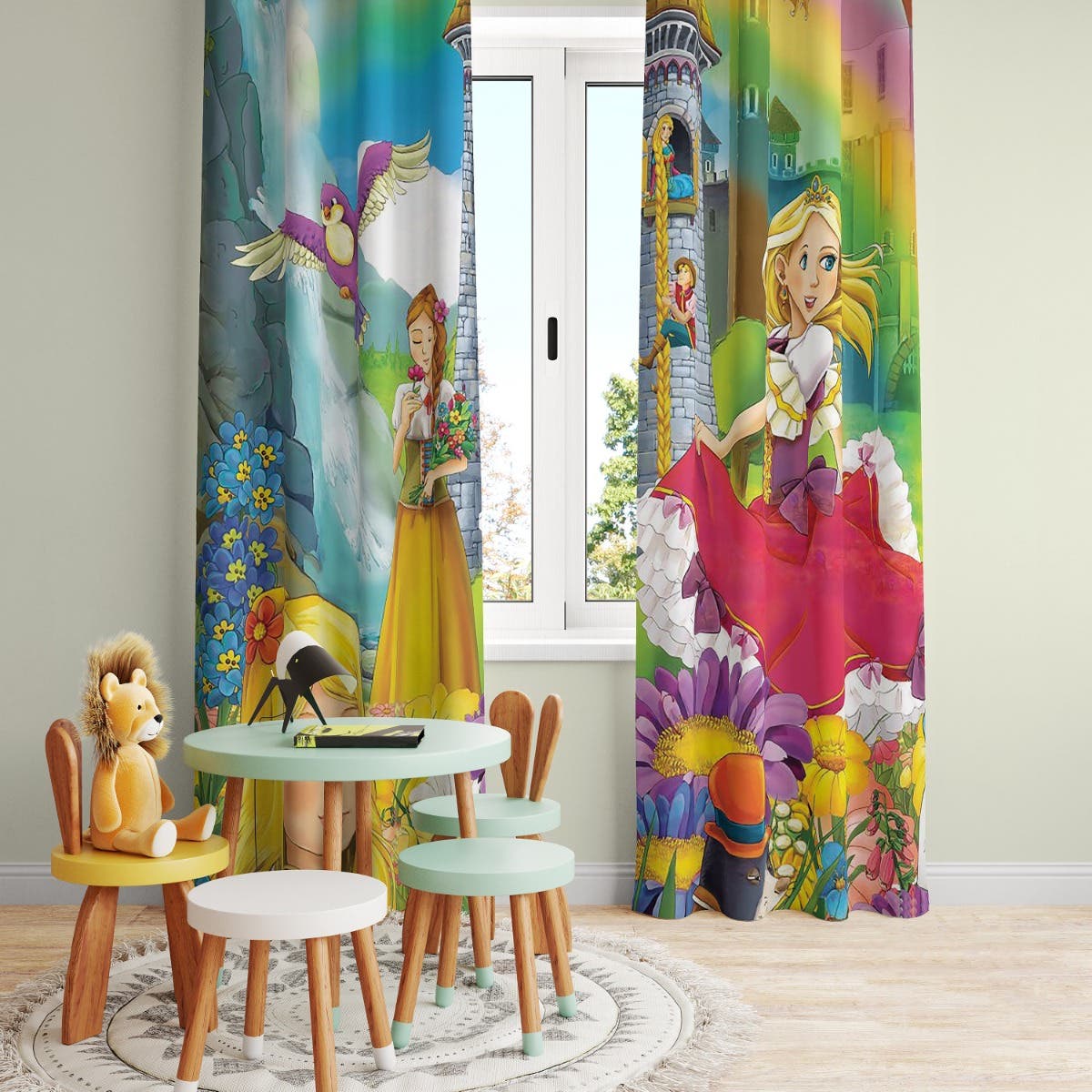 Velvet Children's Room Curtain, 2 Pieces, 270 x 145 cm - Multicolor