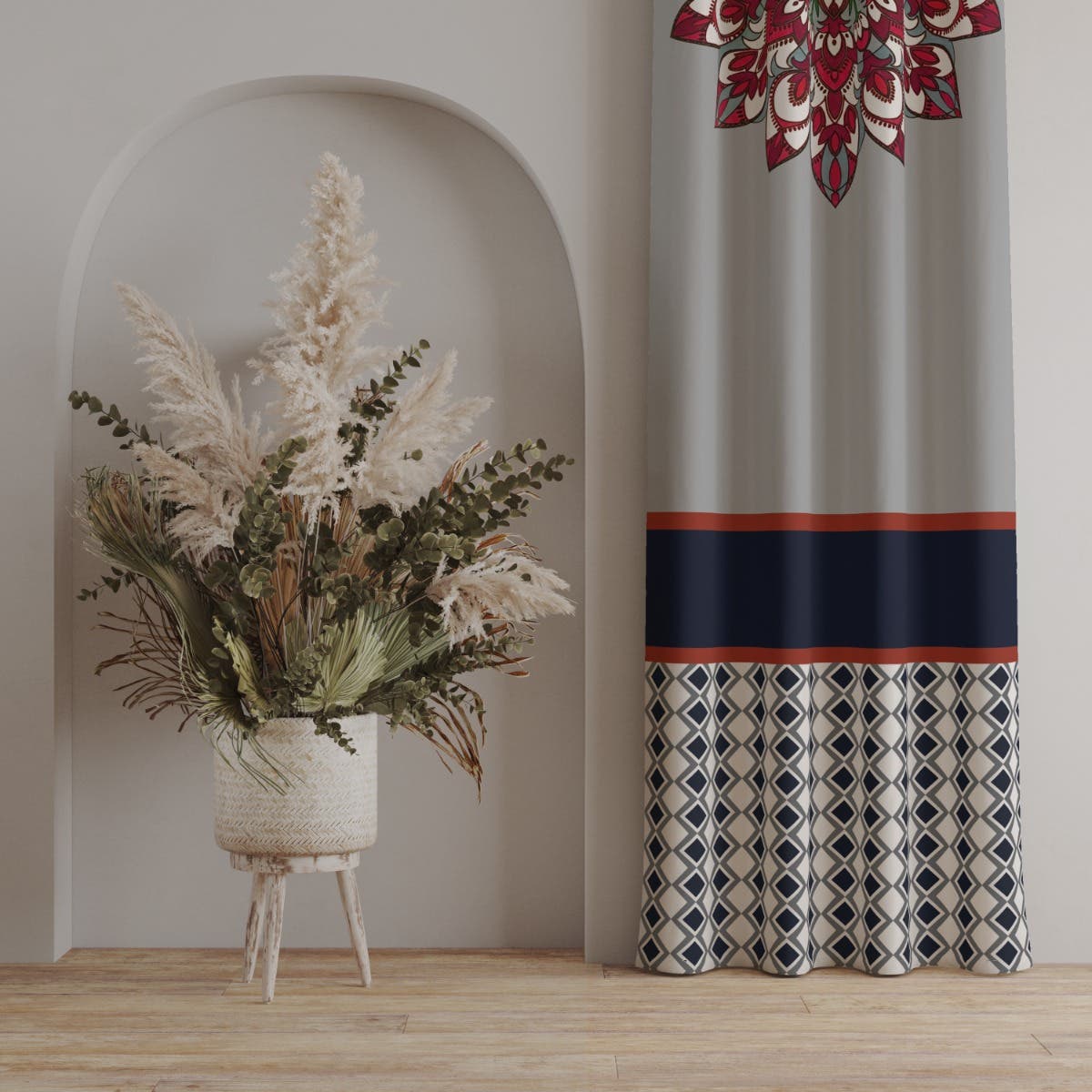 Velvet Curtain, 1 Piece, 250×145 cm - Multicolor