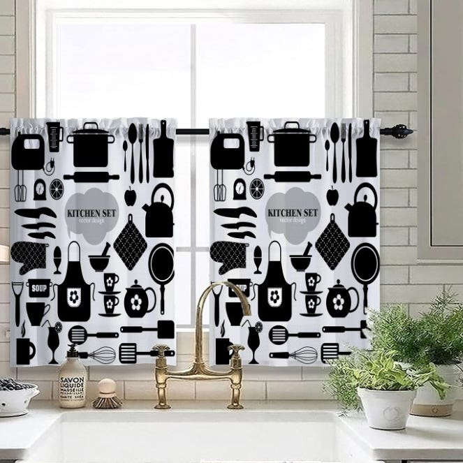 Velvet Kitchen Window Curtain, 2 Pieces, 150×100 cm - MultiColor