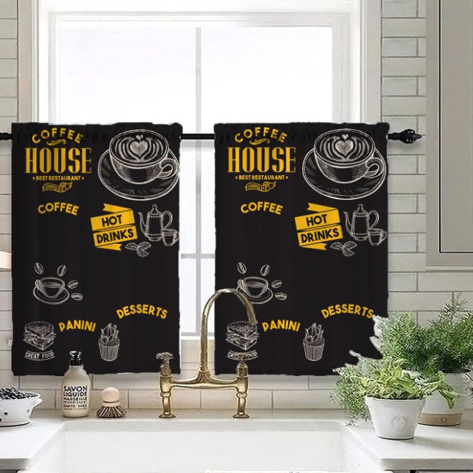Velvet Kitchen Window Curtain, 2 Pieces, 150×100 cm - MultiColor