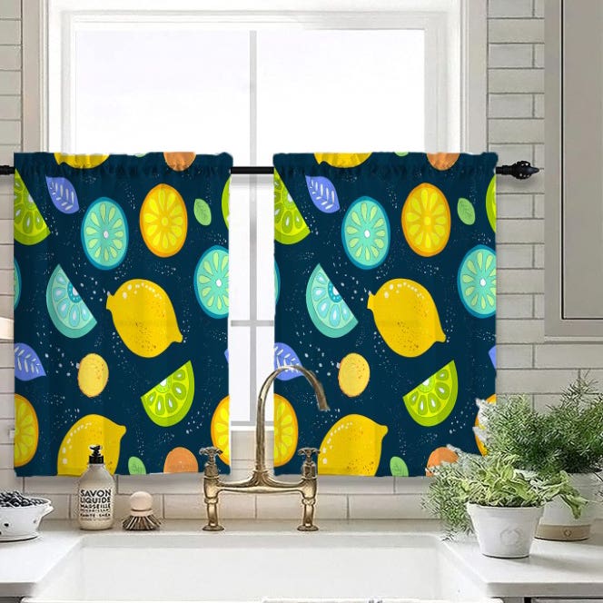 Velvet Kitchen Window Curtain, 2 Pieces, 150×100 cm - MultiColor