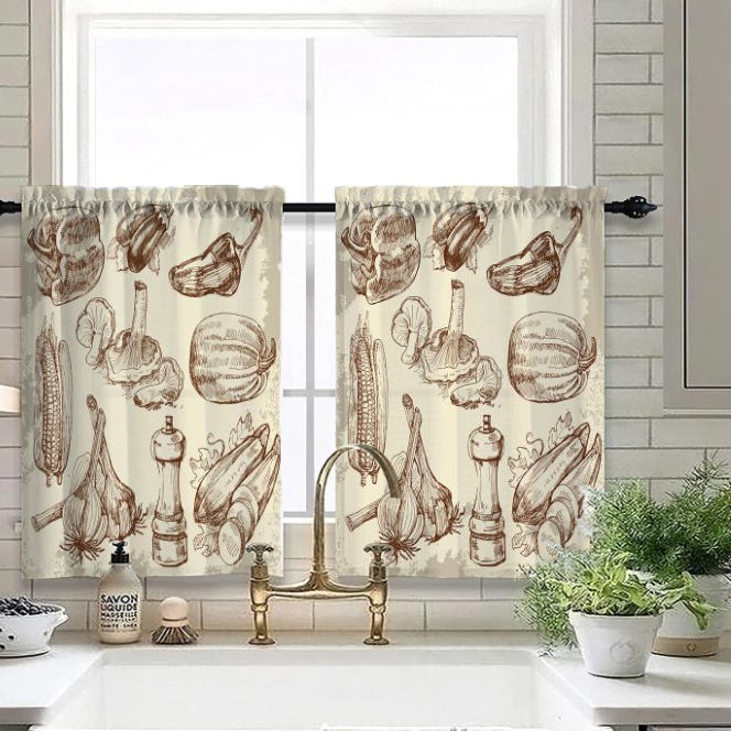 Velvet Kitchen Window Curtain, 2 Pieces, 150×100 cm - MultiColor