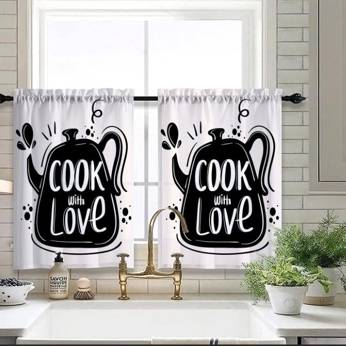 Velvet Kitchen Window Curtain, 2 Pieces, 150×100 cm - MultiColor