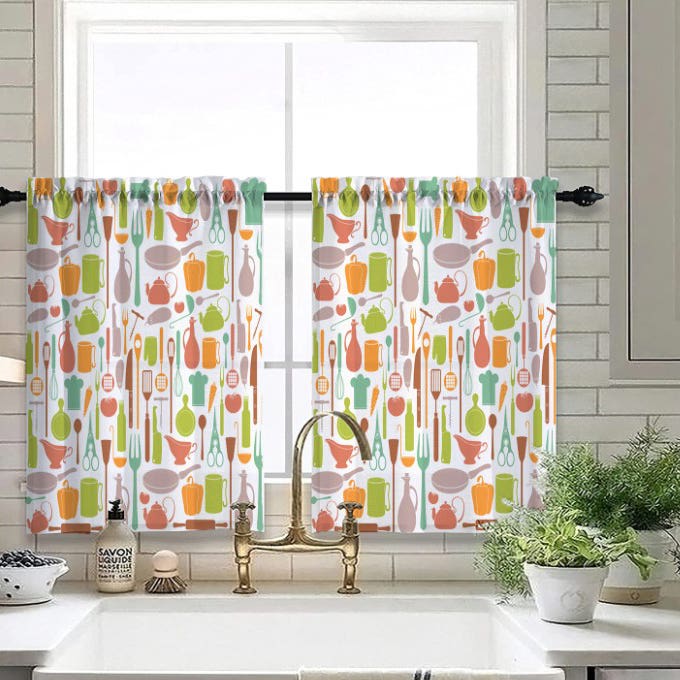 Velvet Kitchen Window Curtain, 2 Pieces, 150×100 cm - MultiColor