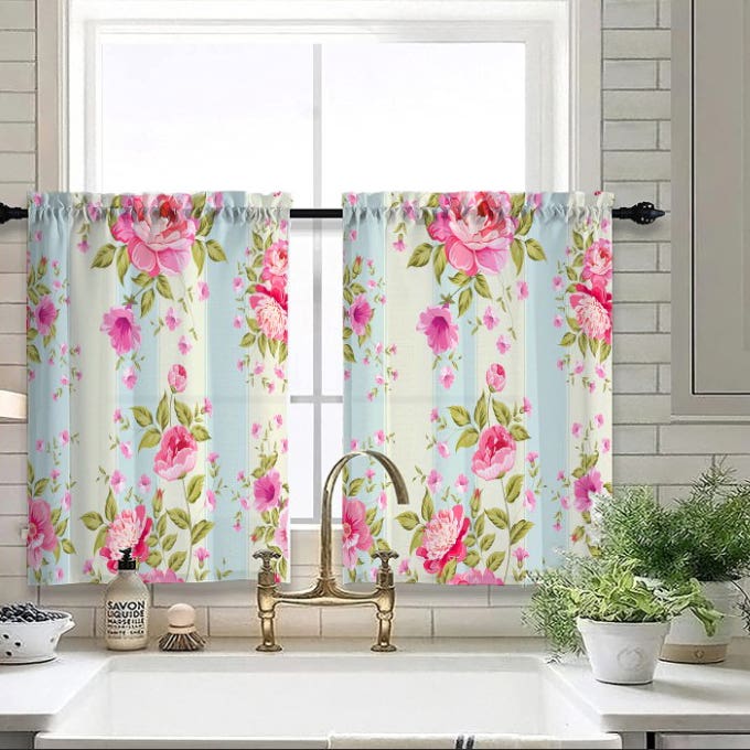 Velvet Kitchen Window Curtain, 2 Pieces, 150×100 cm - MultiColor
