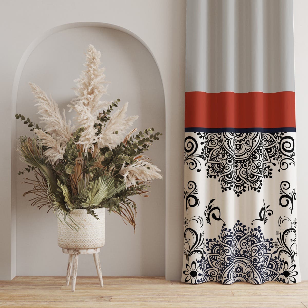 Velvet Curtain, 1 Piece, 270×145 cm - Multicolor