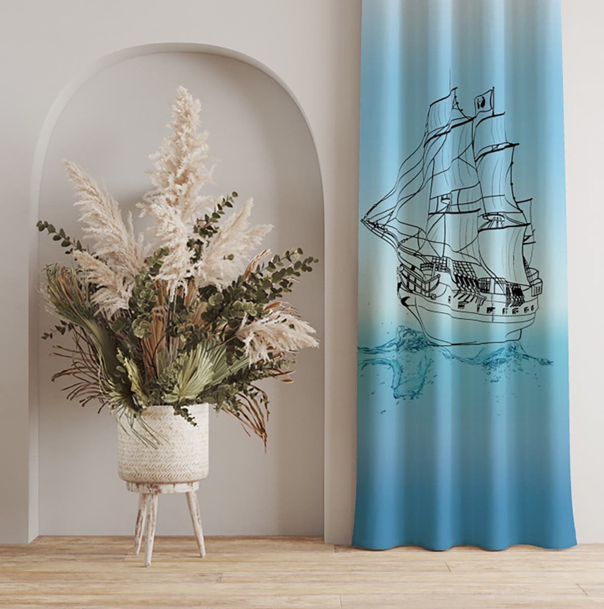 Velvet Curtain, 1 Piece, 270×145 cm - Multicolor