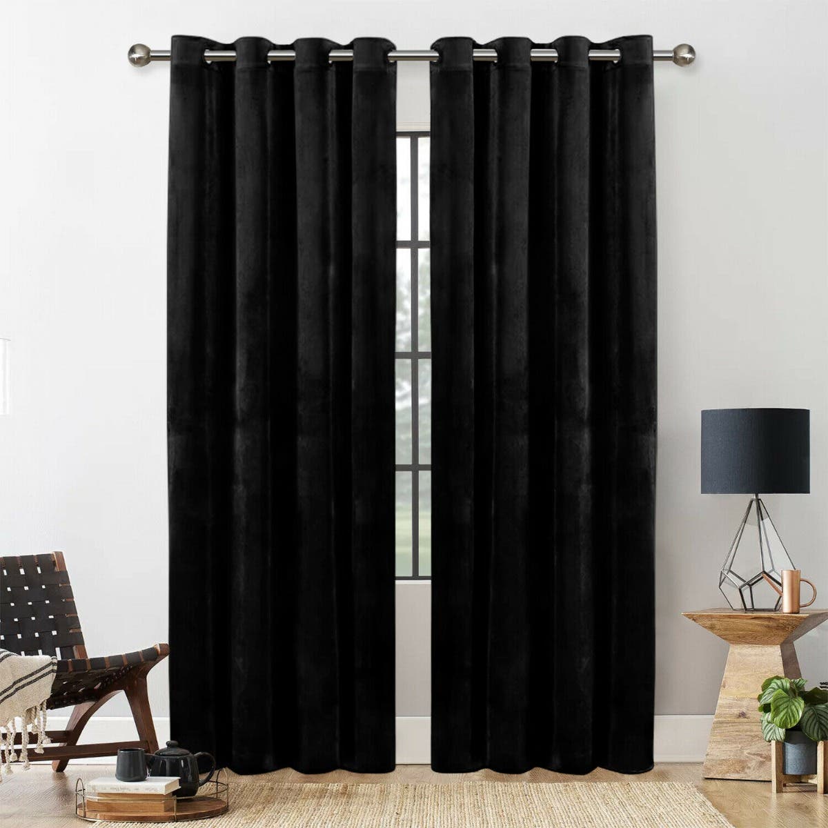 Turkish Velvet Curtain 2 Piece, 240×140 cm - Black