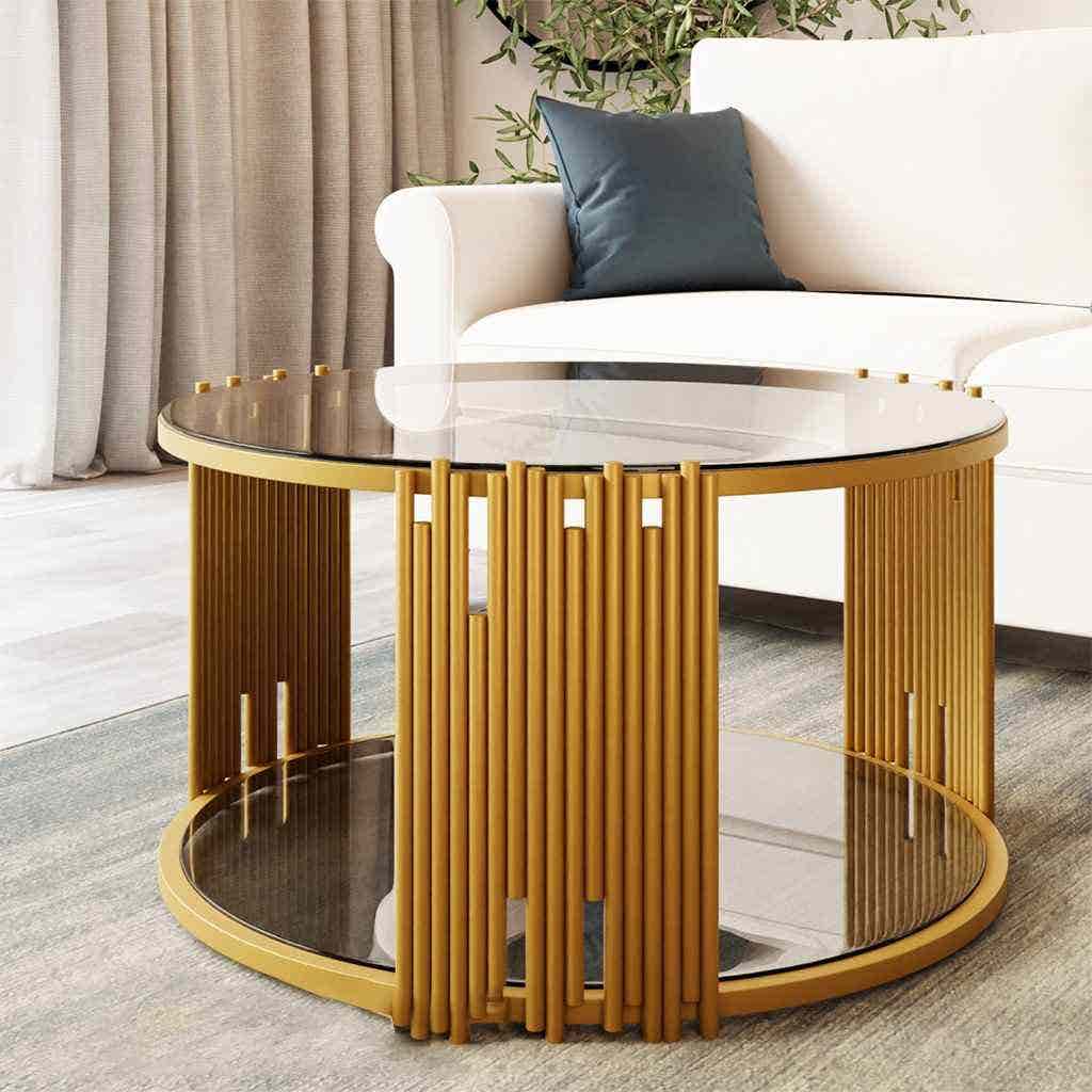 Steel Modern Center Table, Glass Surface, 45x75 cm - Gold