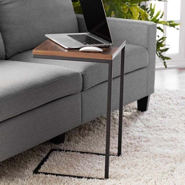 Metal Side Table With MDF Surface, 40 × 40 × 50 cm - Black Brown