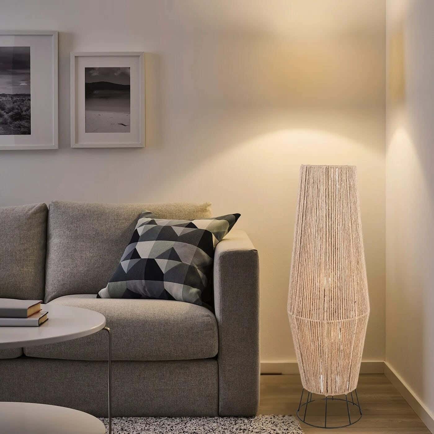 TBS Burlap Threads Boho Floor Lamp, 80 ×20 cm - Beige