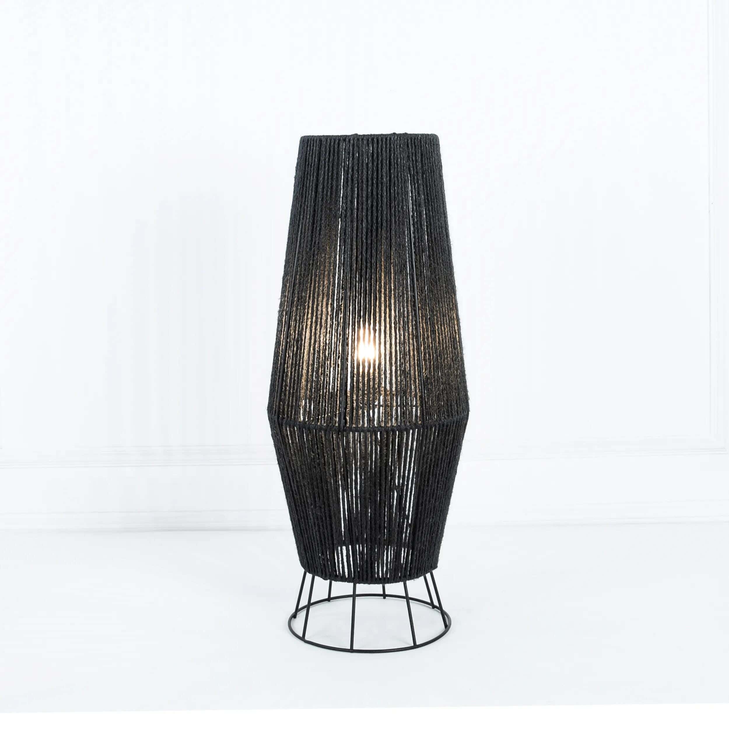 TBS Macrame Threads Boho Floor Lamp, 80 ×20 cm - Black
