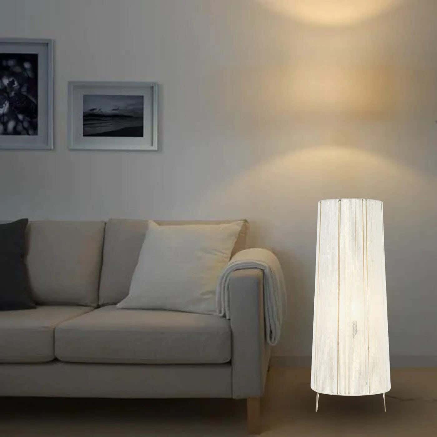 TBS Macrame Threads Boho Floor Lamp, 80 ×20 cm - Off White
