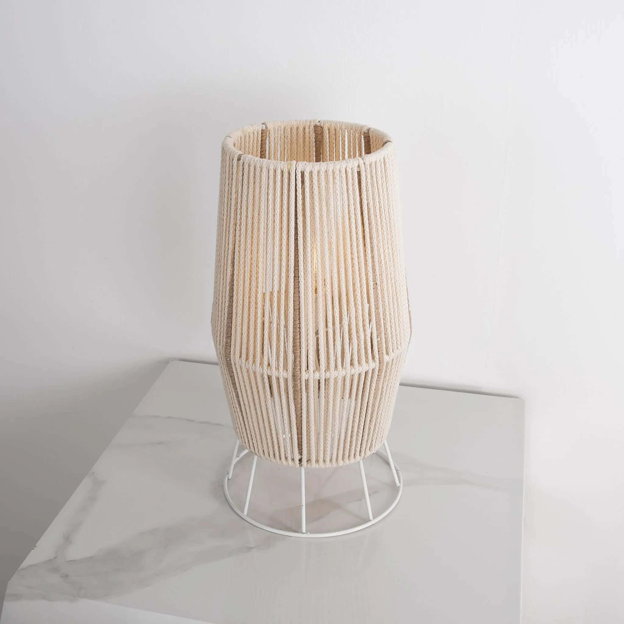 TBS Macrame Threads Boho Floor Lamp, 80 ×20 cm - Off White