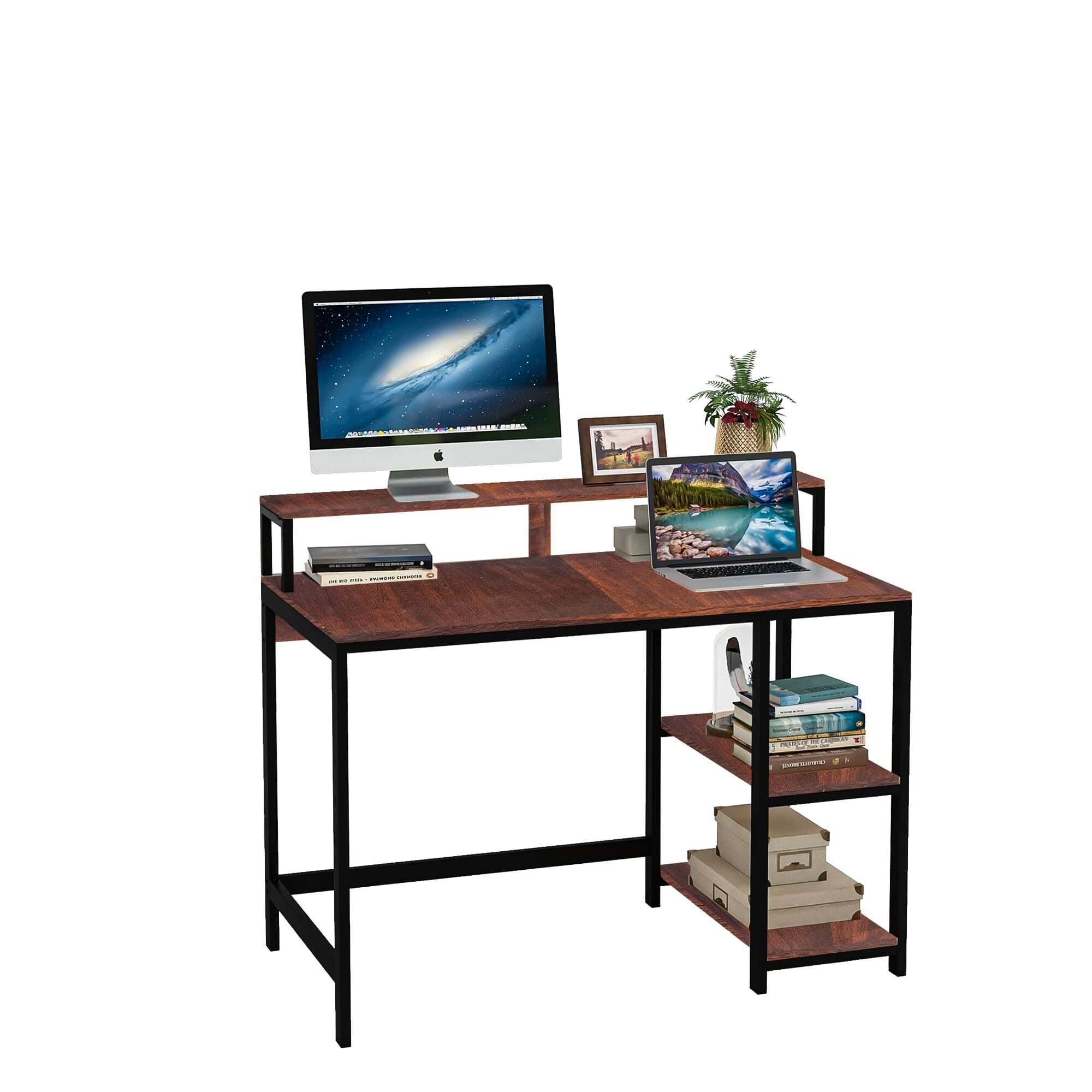 Metal Desk With Thai MDF Melamine Wood Surface, Electrostatic Paint Finish, 100×75×60 cm, FM0175 - Brown