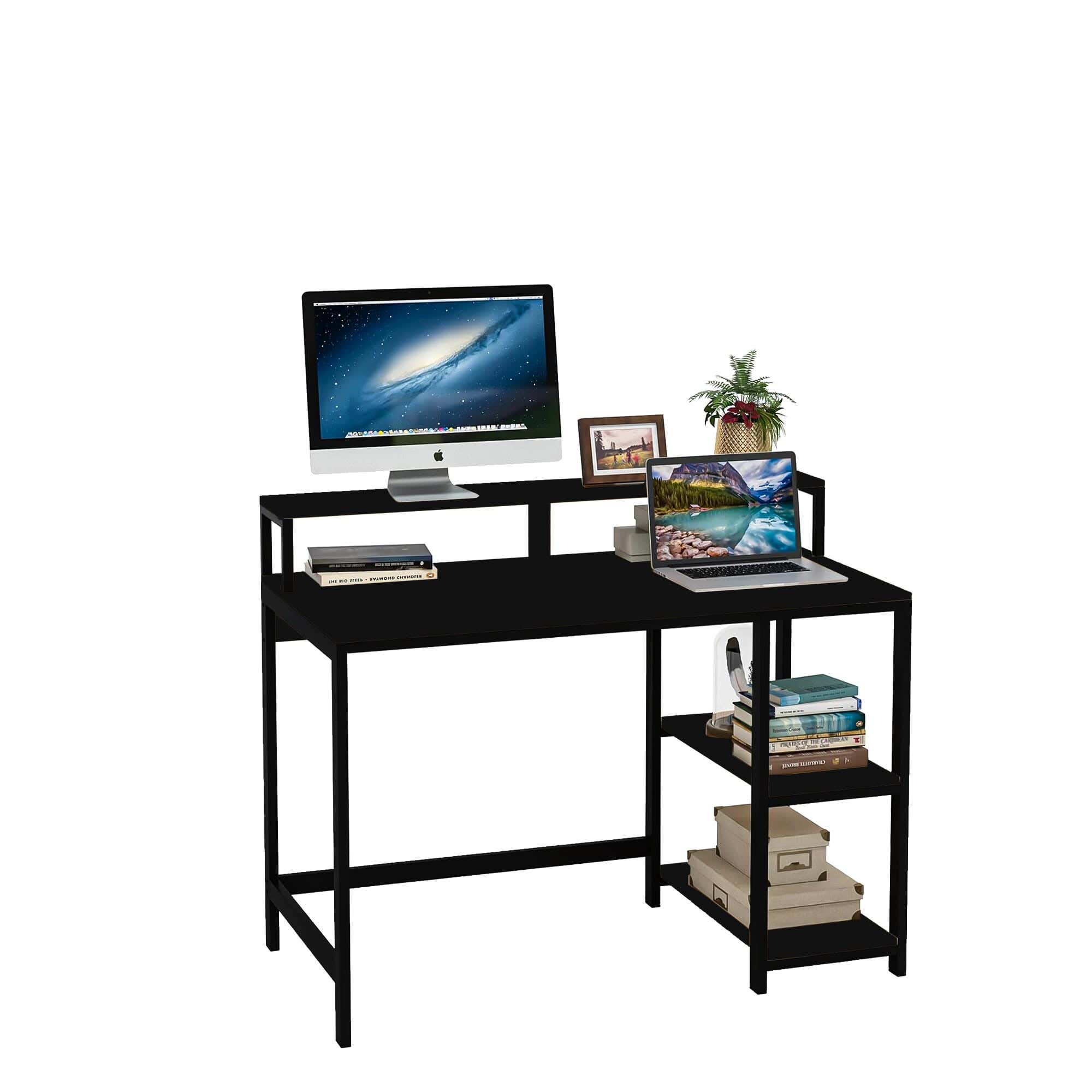 Metal Desk With Thai MDF Melamine Wood Surface, Electrostatic Paint Finish, 100×75×60 cm, FM0176 - Black