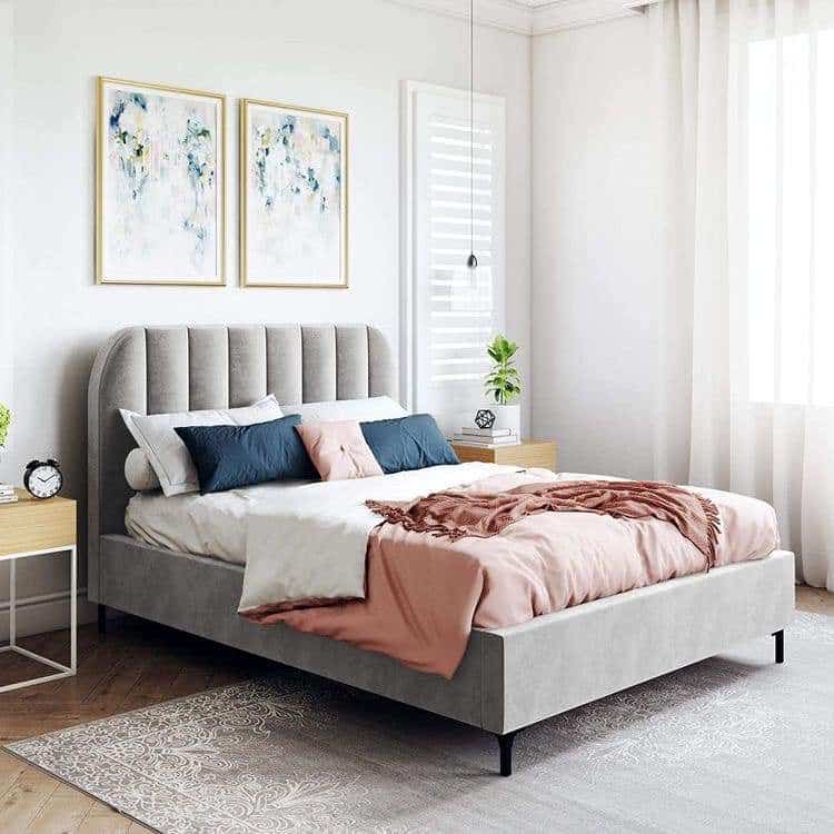 Beech Wood King Size Bed, 200×160×120 Cm - Grey