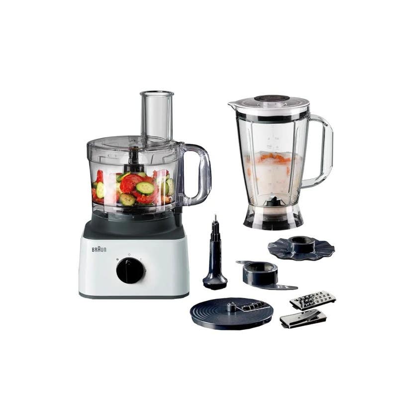 Braun FP0145WH Food Processor, 750W, 2.1L, 7 Attachments - White Black