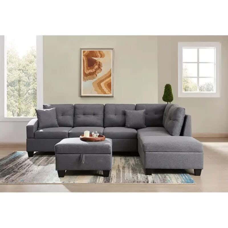 L-shaped sofa, beech wood, 75 x 80 x 140 cm - Grey