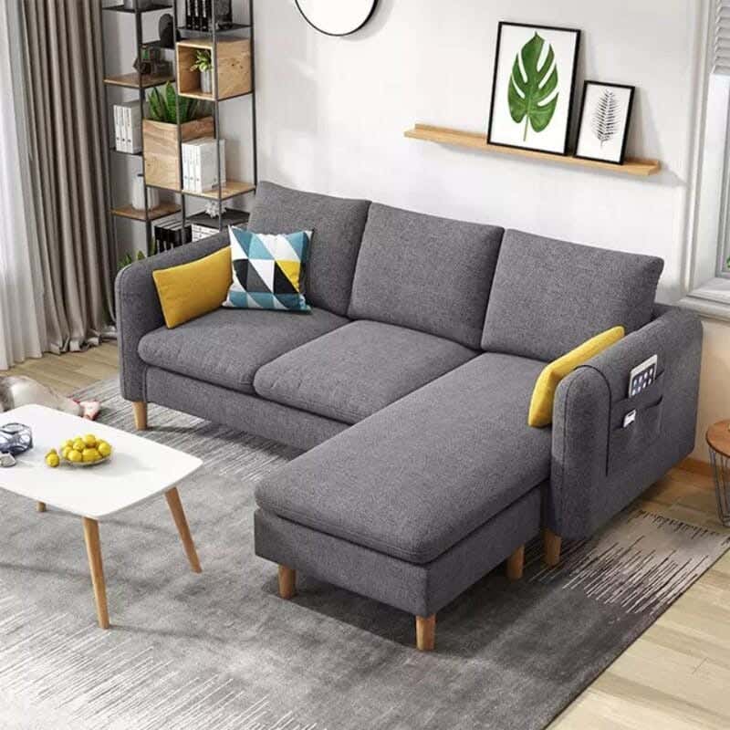 L-shaped sofa, beech wood, 85 x 200 x 85 cm - Grey