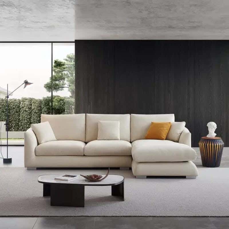 L-shaped sofa, beech wood, 60 x 250 x 150 cm - Beige