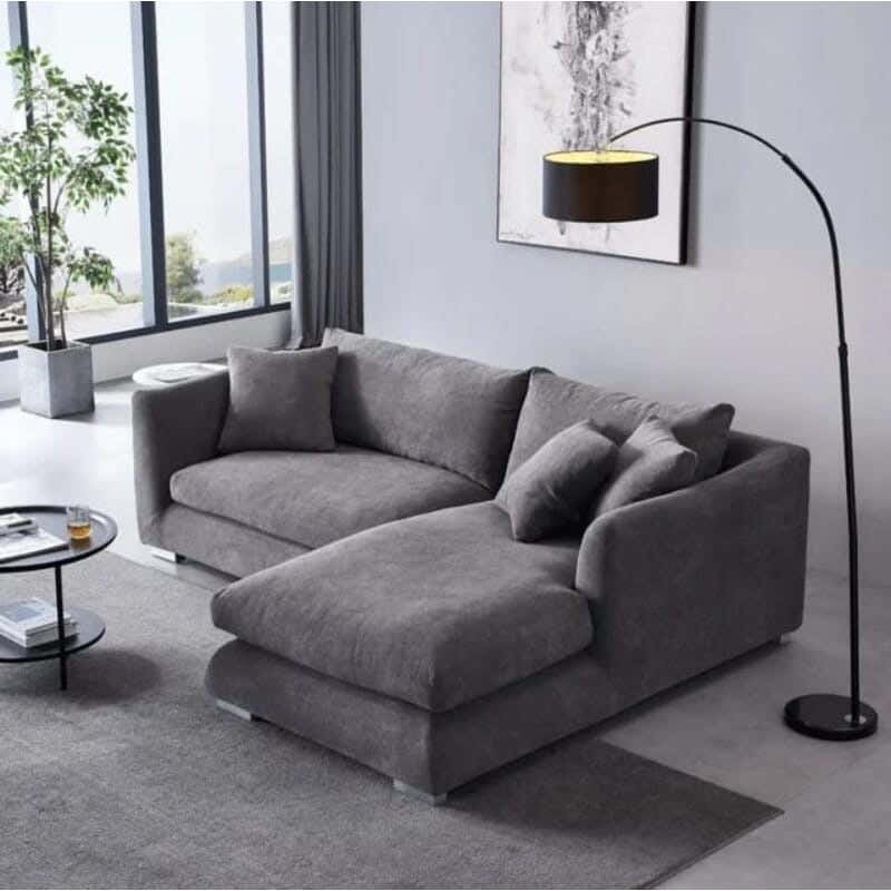 L-shaped sofa, beech wood, 60 x 300 x 200 cm - dark gray