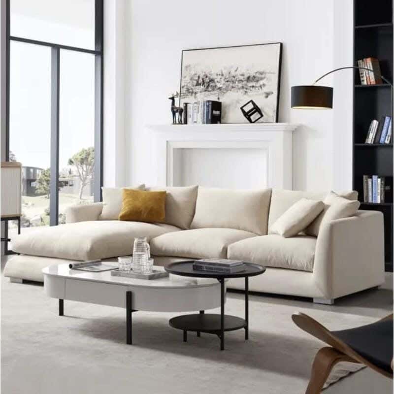 L-shaped sofa, beech wood, 60 x 250 x 150 cm - Beige