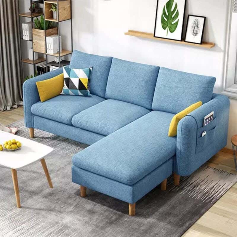 L-shaped sofa, beech wood, 60 x 300 x 170 cm - blue