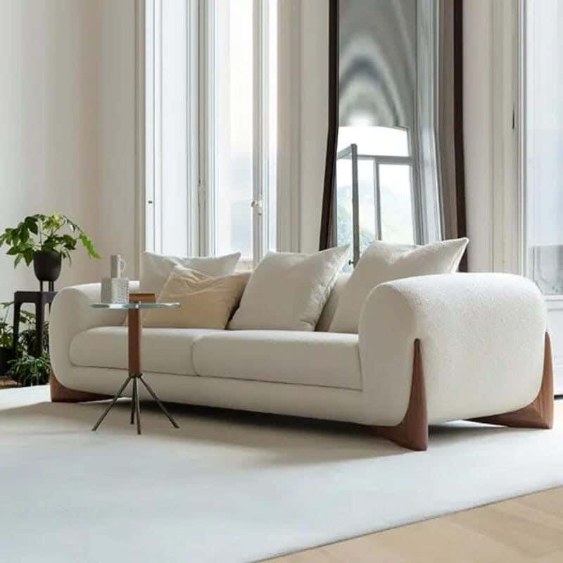 Two-seater sofa, beech wood, 75×80×200 cm - beige