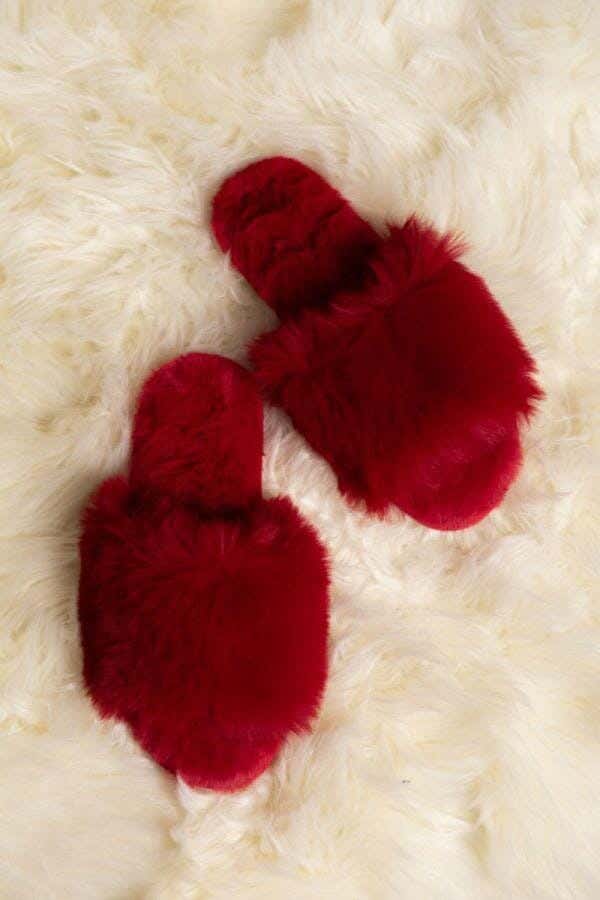 Women's fur slippers - Red