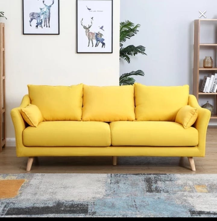Beech Wood 2 Seats Sofa, 200×85×70 Cm - Yellow