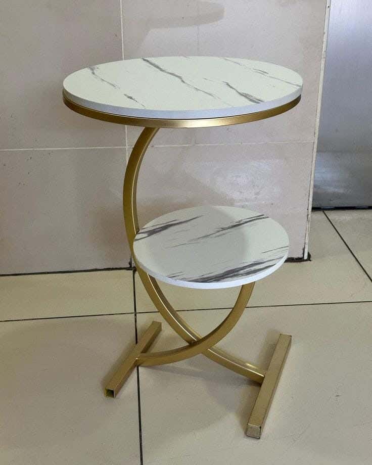 Metal Side Table, Carrara Marble Top, 50×50×60 Cm - Black Gold