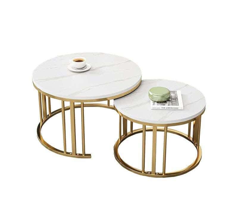 Metal Side Table Set, Carrara Marble Top - Gold