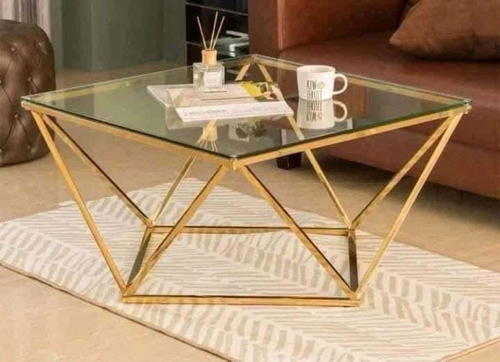 Metal Center Table, 6 Mm Clear Glass Top, 60 × 60 × 45 Cm - Gold