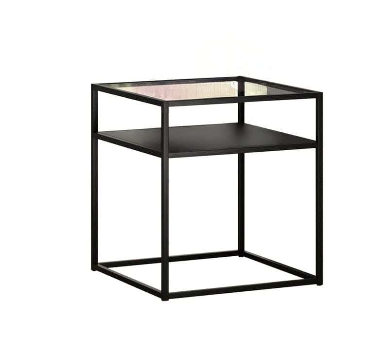 Metal Side Table, Clear Glass Top And MDF Bottom, 45 × 45 × 55 Cm - Black