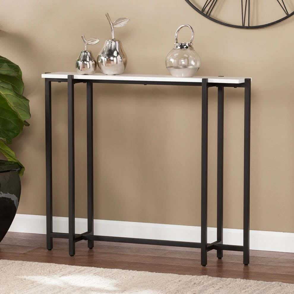 Metal Console Table, Carrara Marble Top, 120×40×90 Cm - Black