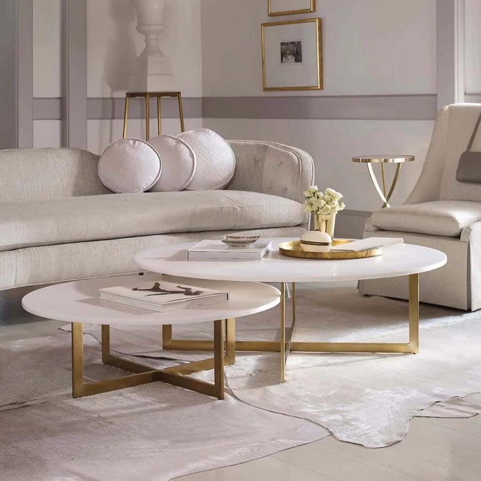 Metal Center Table Set, Carrara Marble Top - Gold