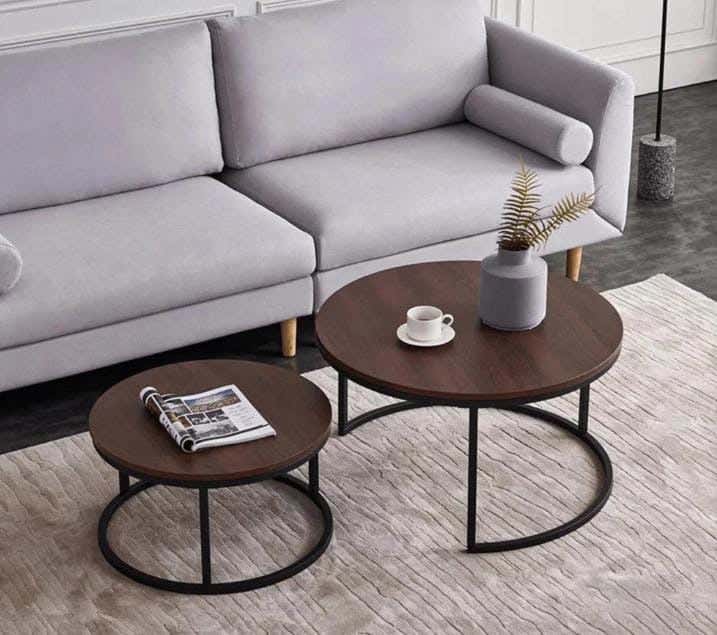 Metal Center Table Set, MDF Wood Surface - Black