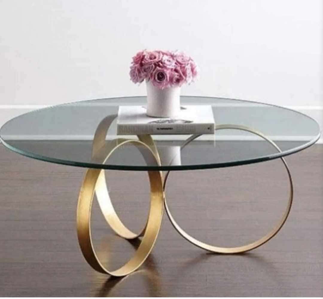 Metal Center Table, 6 Mm Clear Glass Top, 70 × 70 × 45 Cm - Gold