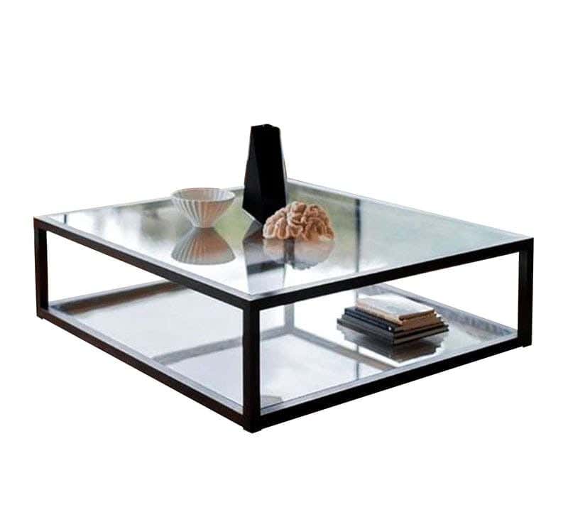 Metal Center Table, 6 Mm Clear Glass Top, 90 × 90 × 45 Cm - Black
