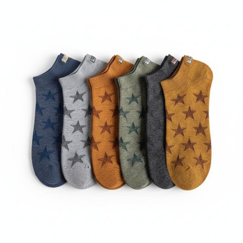 Unisex Cotton Socks Set, 6 Pieces, Solid - Multicolor