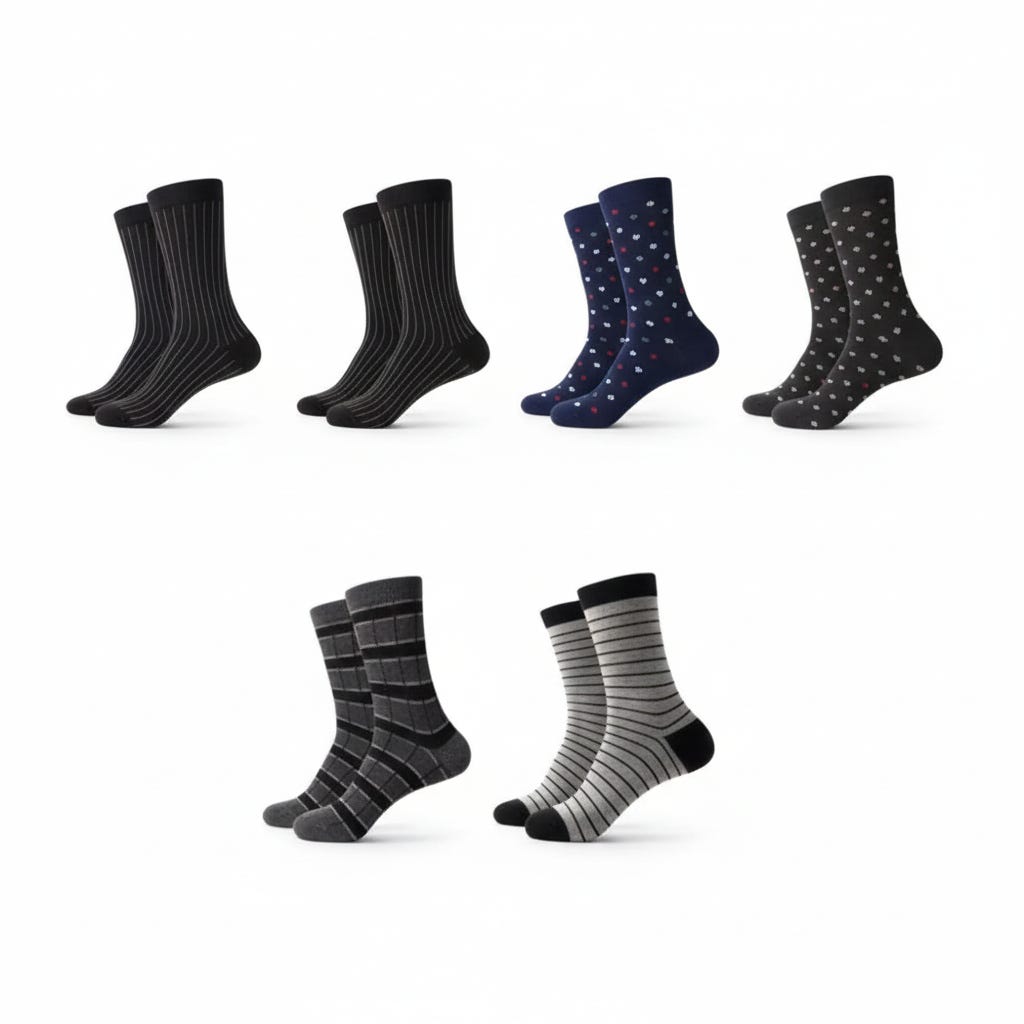 Men's 6-Piece Sock Set, One Size, Cotton - Multicolor