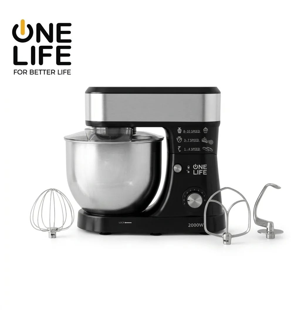 One Life KM10BK Kneading Machine, 10 liters, 10 speeds, 2000 watts - Black