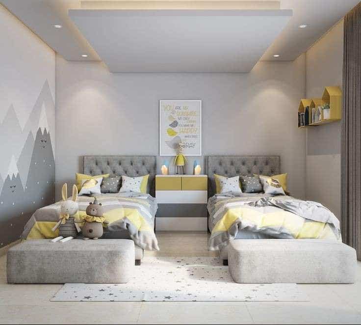 2 Beech Wood Single Bed, 200×120×30 Cm - Grey