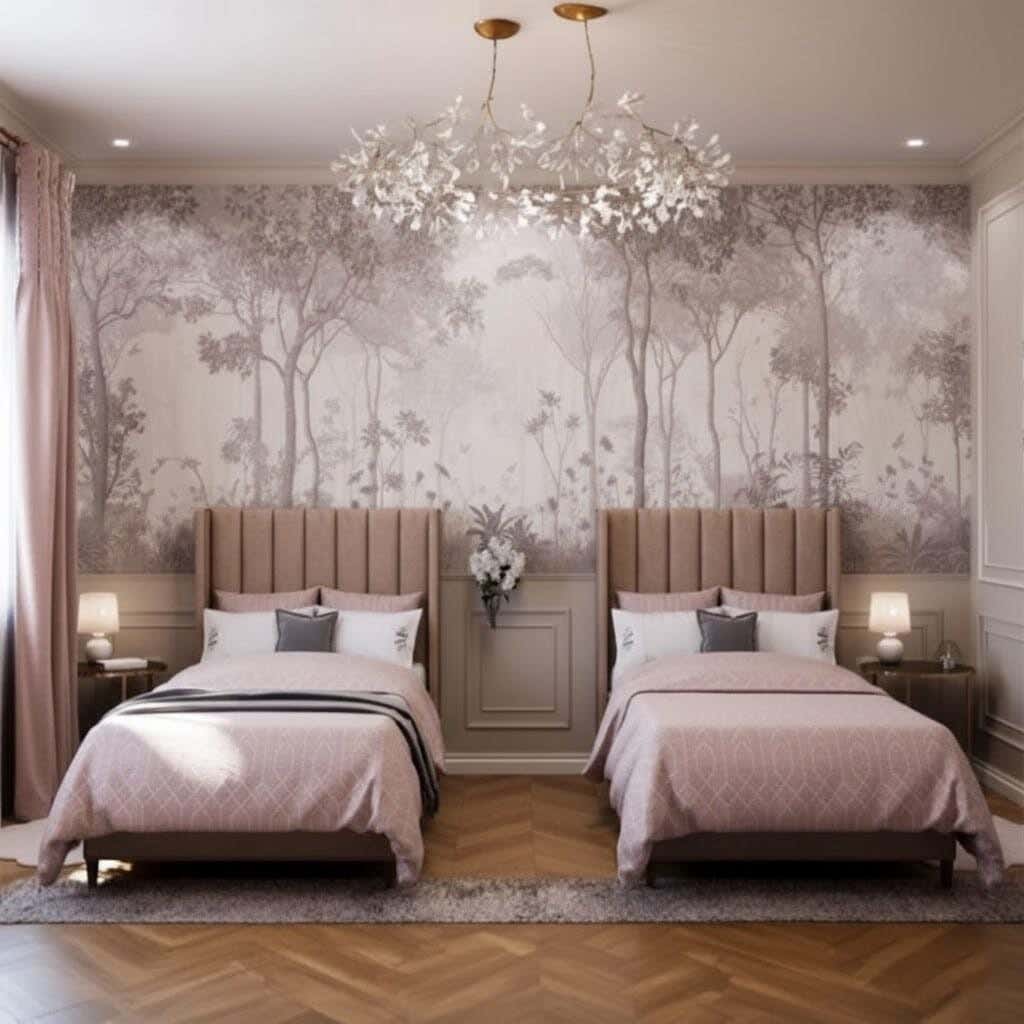 2 Single Beds, Pine Wood, Velvet Fabric, 200×120×100 cm - Beige