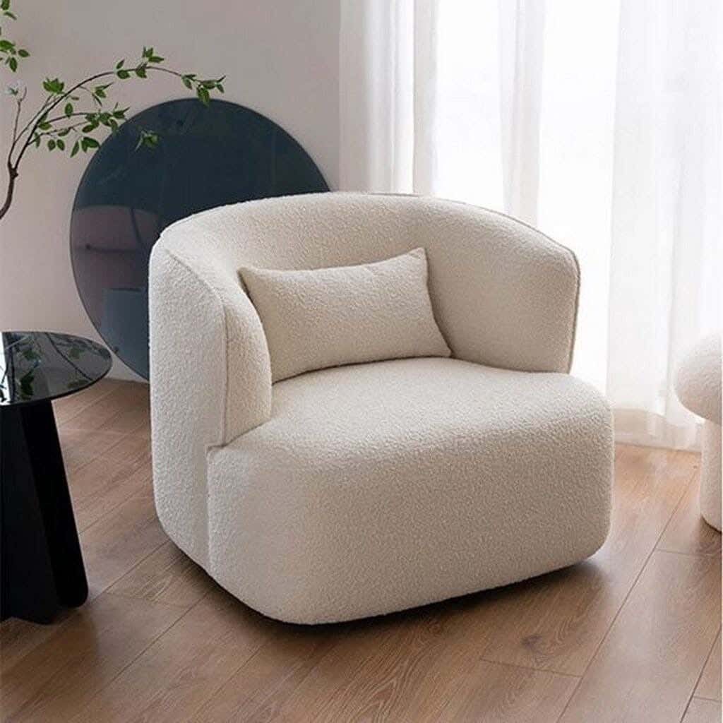 Beech Wood Armchair, Upholstered In Terry Cloth, 85×85×85 Cm - Beige