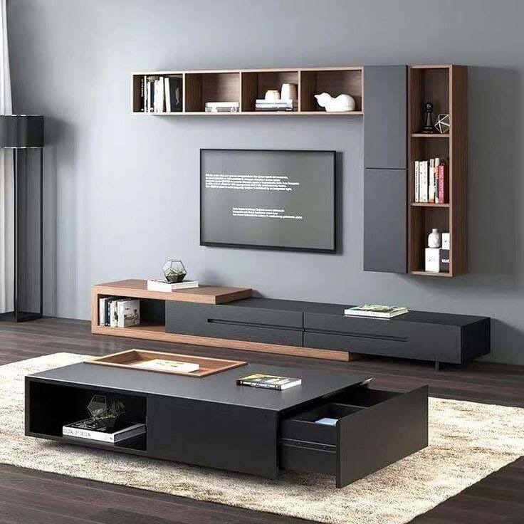 Thai MDF Wood Center Table with TV Table, 2 Pieces - White Wooden